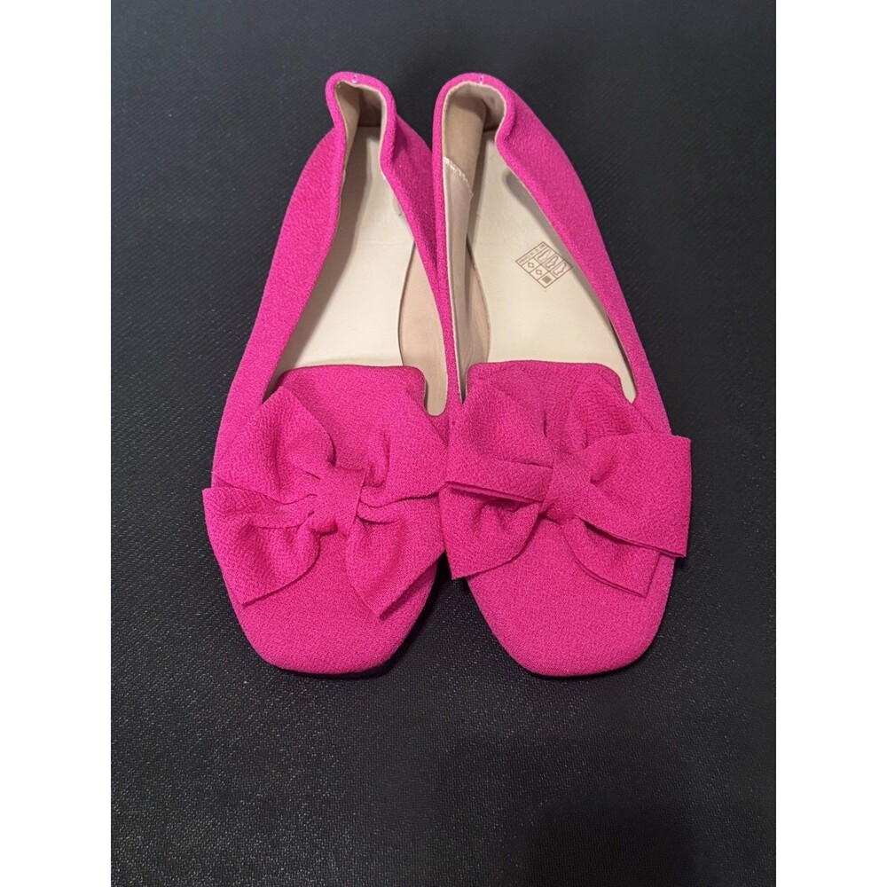 Women's Pink Flats Hot Pink Fabric Bow Almond Toe Size 11